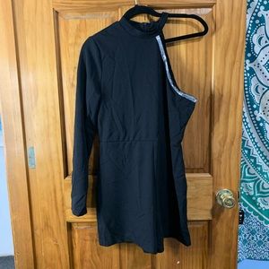 Black One Sleeve Halter Romper w/ Sequin Detail